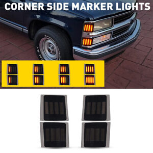 Full LED Smoked 4PC Corner Side Marker Lights For 94-98 Chevy C/K 1500 2500 3500