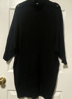 Tory Burch Black Jacinthe Black Wool Turtleneck Sweater Dress Size Medium - Image 1 of 4