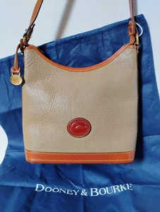 VTG 1990's "Donney Bourke" Taupe with British Tan Trim Pebbled Leather Hobo Bag - Picture 1 of 14
