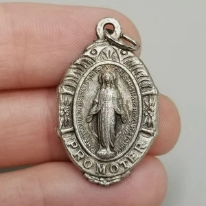 Vintage Miraculous Mary Promoter Anhänger Medaille Charm silberfarben Perryville MO - Bild 1 von 6