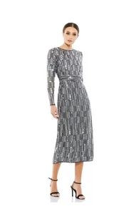 Mac Duggal Sequin Beaded Cocktail Evening Dress Gray Silver 93590A Size 16 NWT - Picture 1 of 11