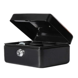 Small Cash Box with Key Lock Portable Metal Money Box with Double Layer & 2 K... - Picture 1 of 9