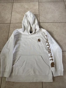 Carhartt Hoodie Youth Large 14-16 tan brown logo sleeve soft sweatshirt - Picture 1 of 12