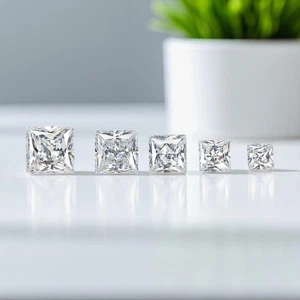 50 Pcs 4x4 MM Princess Cut White Cambodian Zircon Lot Certified Wholesale Price - Picture 1 of 6