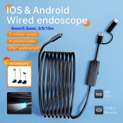 HD Endoscope Camera Borescope Snake Inspection Camera For iPhone Android Phones - image 1 of 4