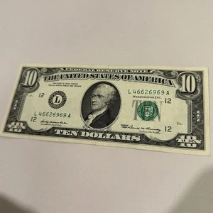 1969 $10 Ten Dollar Federal Reserve Note San Francisco L46626969 Repeat - Picture 1 of 6