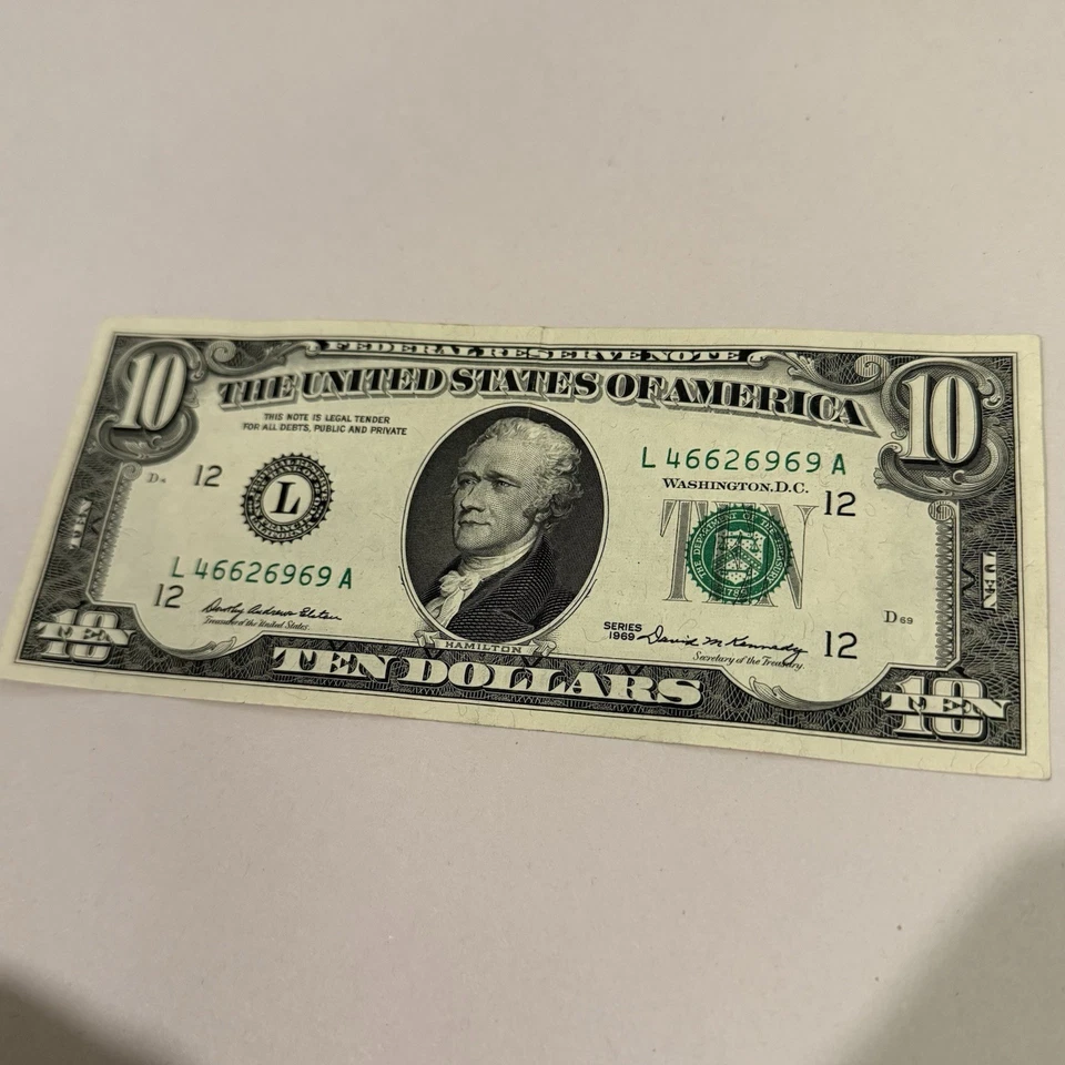1969 $10 Ten Dollar Federal Reserve Note San Francisco L46626969 Repeat - Image 1 of 4