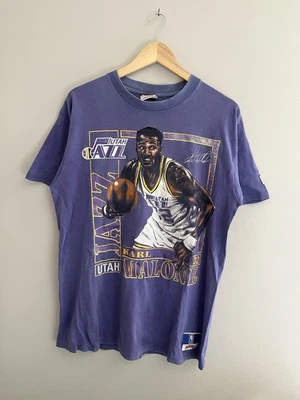90’s Utah Jazz Karl Malone Vintage Faded Purple Nutmeg Mills NBA Player Tee L - Image 1 of 4