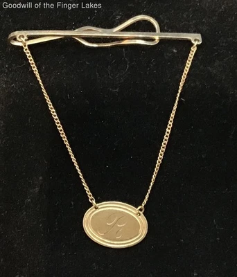 10k/w 9.36k Chain on Essemco Yellow Gold Tie Clip/Bar w R Initial - Image 1 of 4
