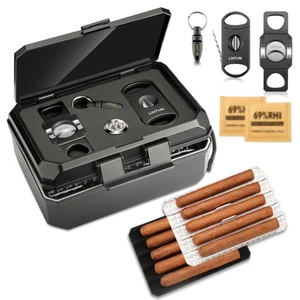 LIHTUN Travel Humidor Box and Cigar Accessories Set, Portable Cigar Humidor C... - Picture 1 of 7