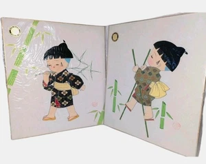 2 Vtg Japanese 3D Silk Fabric Boy & Girl Painted Nishijin Ori Kyoto Japan Art A+ - Picture 1 of 24