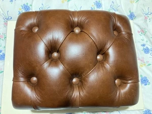 Little Brown Chestnut  Antique Leather Chesterfield Footstool Queen Anne Legs - Picture 1 of 10