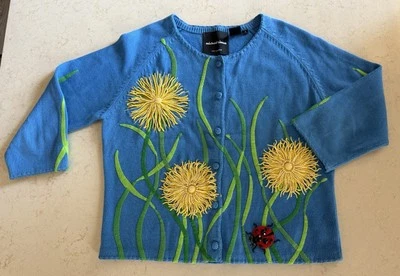 De colección. Cárdigan Suéter Michael Simon Con Cuentas Girasoles y Ladybug y Hormiga Pequeño Foto 1 de 4