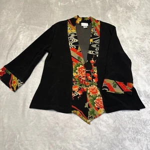 Soft Surroundings Jacket Women's Size Small Kimono Style Asian Floral Black - Picture 1 of 8