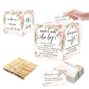 101 Pcs Floral Diaper Raffle Card Box Set Holder Box with 50 Pcs Advice and W... - Picture 1 of 5