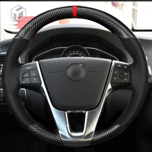 Cubierta de volante hágalo usted mismo de cuero negro de fibra de carbono negra para Volvo XC60/S90/V40 - Imagen 1 de 8