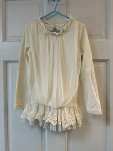 Mae-Li Rose Girls Ivory Shirt Blouse Size 8 Ruffles Lace Tulle - Picture 1 of 5