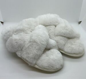 Soma Women's Ivory Fuzzy Slippers Sz L 8-9 Faux Fur Slides New