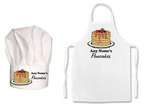 KIDS PERSONALISED Pancakes Print Kids Chefs Hat / Apron Set Birthday Christmas - Picture 1 of 6