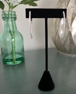 White Topaz Gemstone Sterling Silver Inside Out Oval Hoop earrings 2.25 cttw New - Picture 1 of 6