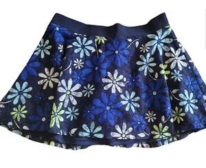 Justice Lace Floral Elastic Waist Skater Layered Short Skirt Size 16 Blue - Picture 1 of 4