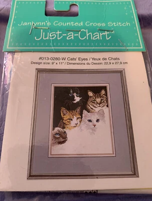 CATS' EYES - Janlynn's Just-A-Chart Counted Cross Stitch Pattern - vintage 1998? - Image 1 of 3