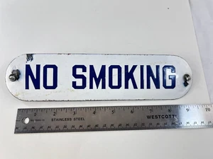 Vintage ~ Porcelain Enamel Sign ~ No Smoking  10" x 2 1/2" - Picture 1 of 16