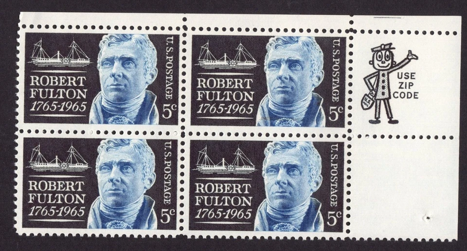 Scott #1270 Robert Fulton Steamboat Zip Block of 4 Stamps - MNH - Image 1 of 1