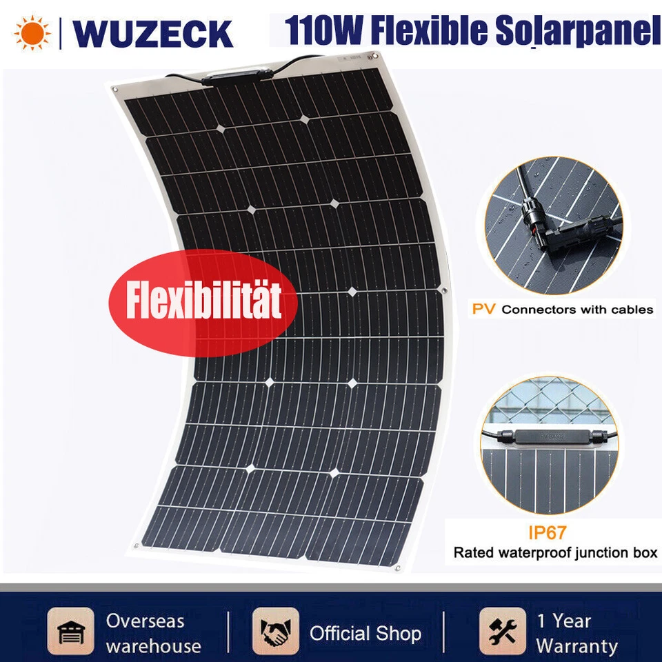 110W Monocrystalline Flexible Solar Panel Bendable for Car/Charge/Home/Outdoor - Bild 1 von 4