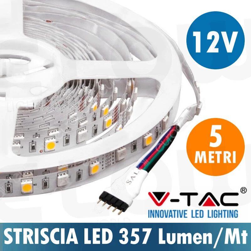 Striscia led V-tac 212553 VT-5050-12V IP20 RGB 3000K-5 metri