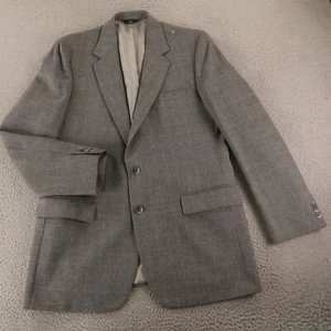 VTG Prince of Wales Check Jacket M MT Gray Polyester Wool Blazer Sport Coat 42L - Picture 1 of 14