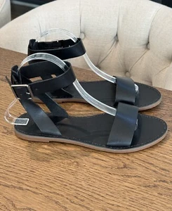 Madewell Boardwalk Sandalen Damen 8 schwarz Leder Knöchelriemen Schnalle flach offen - Bild 1 von 10