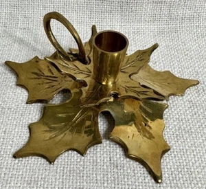 Vintage Brass Holly Leaves 6 In Candle Stick Holder - Picture 1 of 7