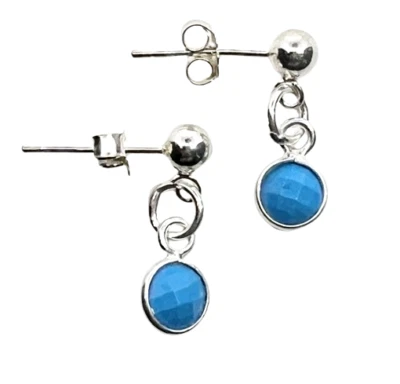 Turquoise Earrings Sterling Silver Drop Dangle Faceted Real Stones 925 Stamp New - Image 1 of 4