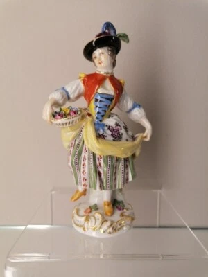 Meissen Figur Mädchen mit Blumenkorb Blumenverkäuferin Top Zustand Höhe 14,5cm - Bild 1 von 4