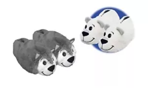 Kids Reversible Slippers Polar Bear Husky Dog Indoor Med 12-13 Shoes Flipazoo - Picture 1 of 1