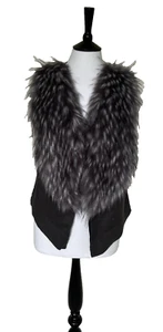🩶PASSIONI .. Fabulous Grey KnitTED Sleeveless Jacket Faux Fur Front Sz L🩶 - Picture 1 of 8