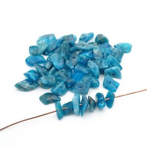52 small blue apatite chips beads polished teal semiprecious stone avg size 10mm