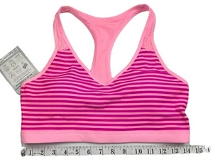 Lorna Jane Womens Size Large Sensation Sports Bra Neon Pink Stripe Activewear - Picture 1 of 4
