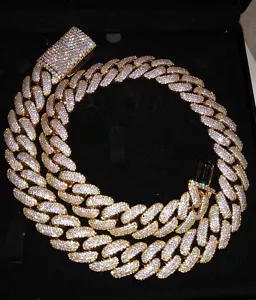 Men's Fully Iced Gold Plated 4 Row 5A CZ Cuban Chain 20mm 24 Inches - Picture 1 of 24