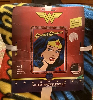 DC Wonder Woman Blanket, No Sew Throw Fleece Kit, NEW, Finished Size 48”x 60” - Image 1 of 2