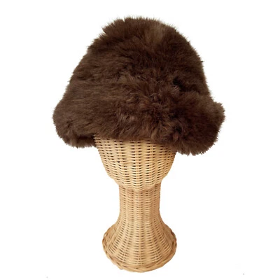 Sombrero para mujer EMPORIO ARMANI de piel sintética forrado marrón vintage hecho en Italia 7 1/8 Foto 1 de 4