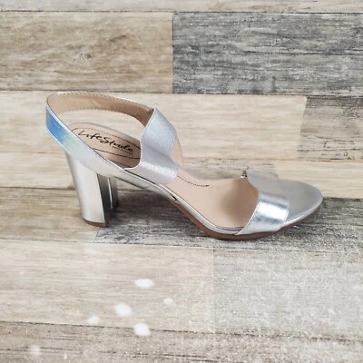 Sandalias de vestir LifeStride Aloha para mujer talla 8,5 W plateadas con correa al tobillo tacón bloque Foto 1 de 4