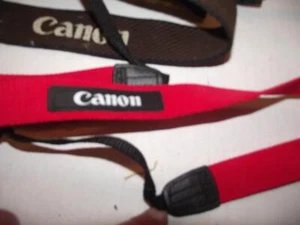 LOT OF 2 CANON WIDE CAMERA STRAPS, BROWN EOS, AND RED STRAP - Picture 1 of 4