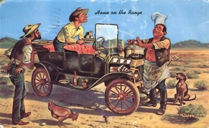 Postal 1957 de Home on The Range personajes occidentales firmada por artista E Reedstrom - Imagen 1 de 2