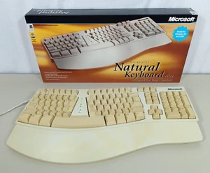 Vintage Microsoft Natural Keyboard Elite E0601COMB X03-51763 PS2 Beige - Tested - Picture 1 of 13