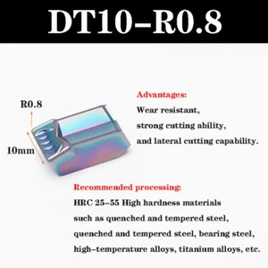 2PCS 10mm DT10-R0.8 CNC Large Depth Single Head Cutting Insert Carbide For Steel - Picture 1 of 3