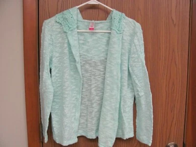 No Boundaries Juniors's Green Open Front Cardigan Knit Sweater Size M 7-9 NWOT - Image 1 of 4
