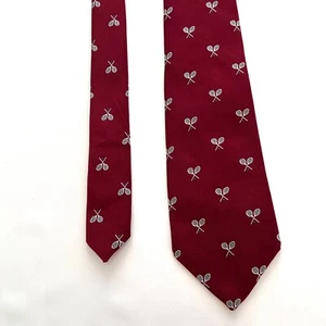 Vintage Filene's The Men's Store Tie Burgundy Tennis Raquetes Pattern 57”x3 ¾ “ - Picture 1 of 6