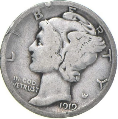 G+ 1919-D Mercury 90% Silver Dime *0855 - Image 1 of 4